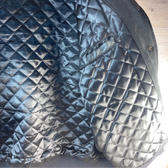 Vintage 90s Black 100% Leather & Wool Letterman Jacket Made in USA Mens XL Long - Picture 4 of 16